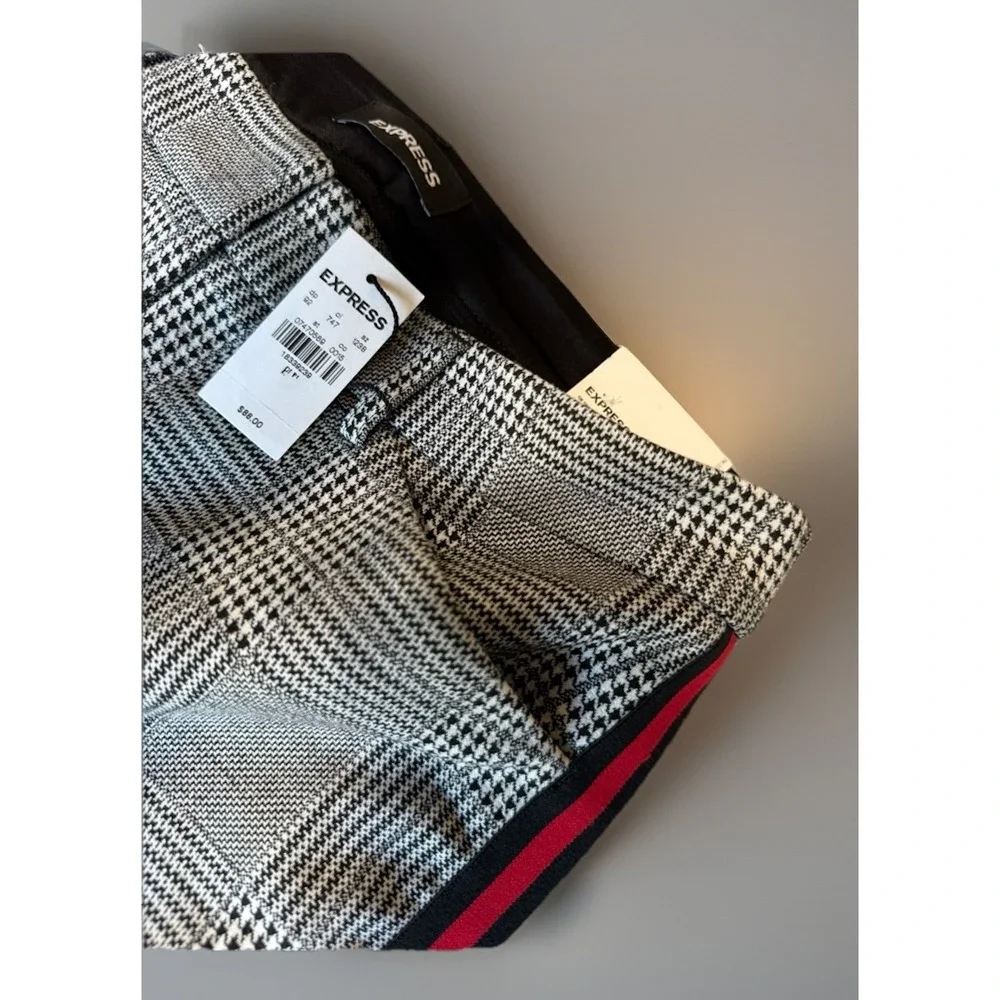 NWT Express Stretch Skinny Mid-Rise Plaid Dress Pants Side Stripe Womens Size 8R